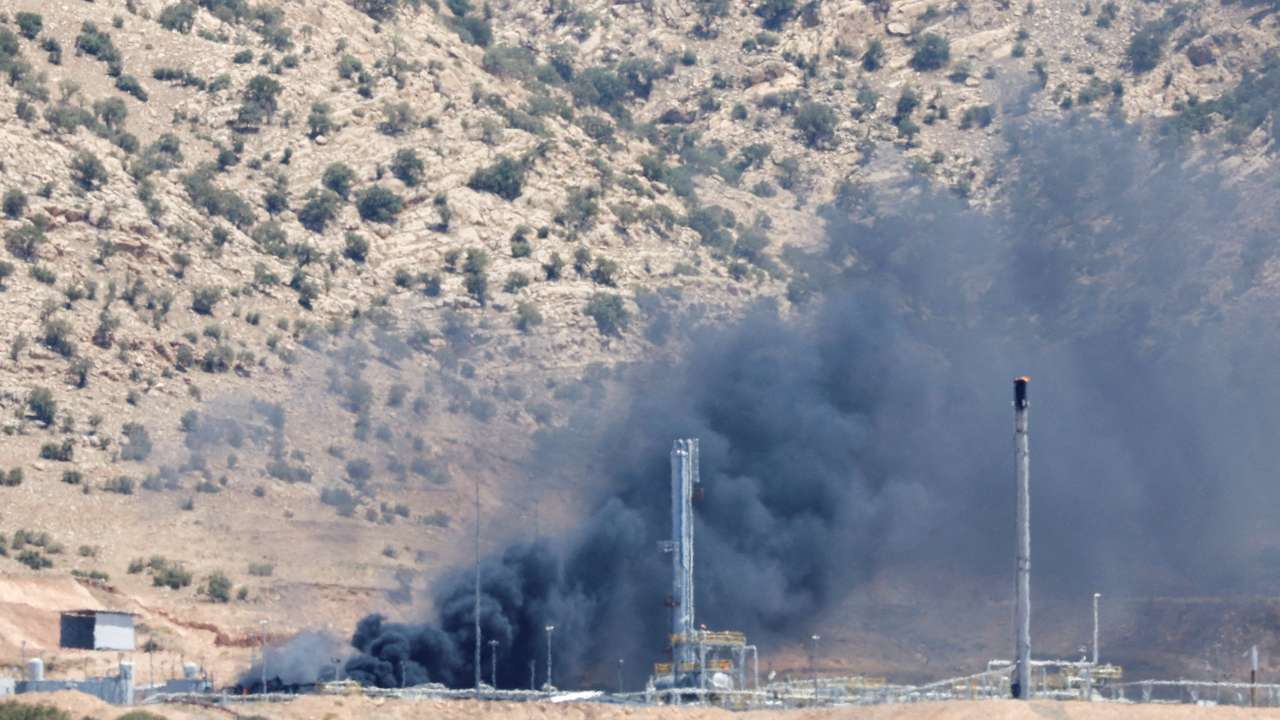 Smoke rises after a drone attack targeted oil facilities in the Zakho area of Iraq's Kurdistan region