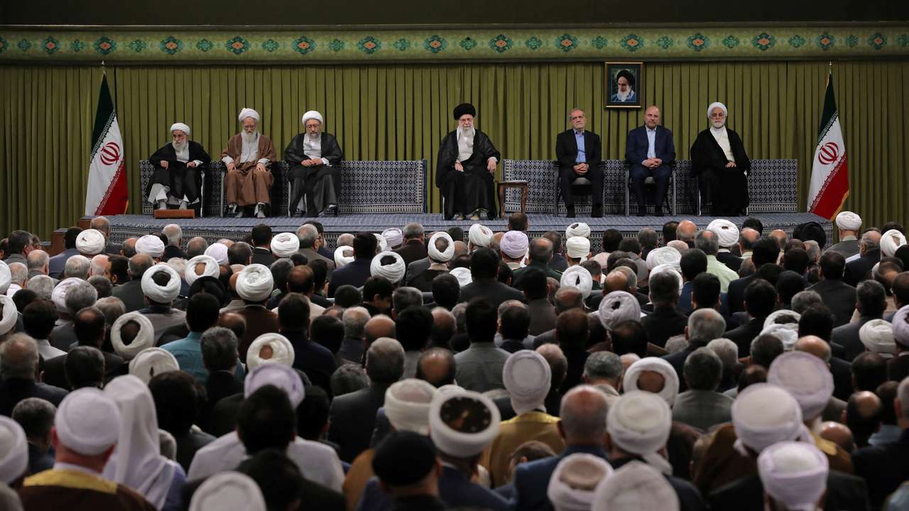 Iran's Supreme Leader Ayatollah Ali Khamenei speaks during a meeting in Tehran