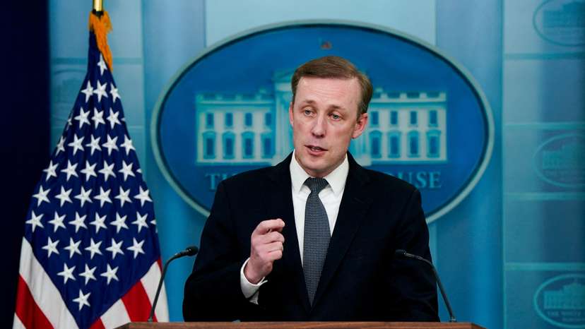 White House National Security Advisor Jake Sullivan speaks during a press briefing at the White House in Washington