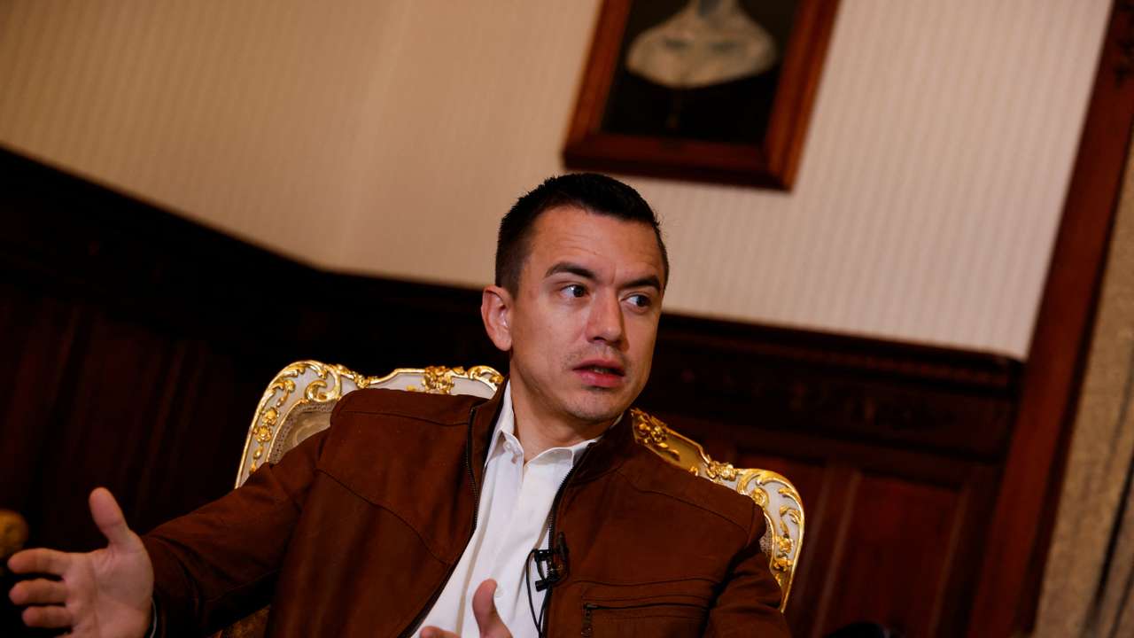 Ecuador's President Daniel Noboa attends an interview with Reuters, in Quito
