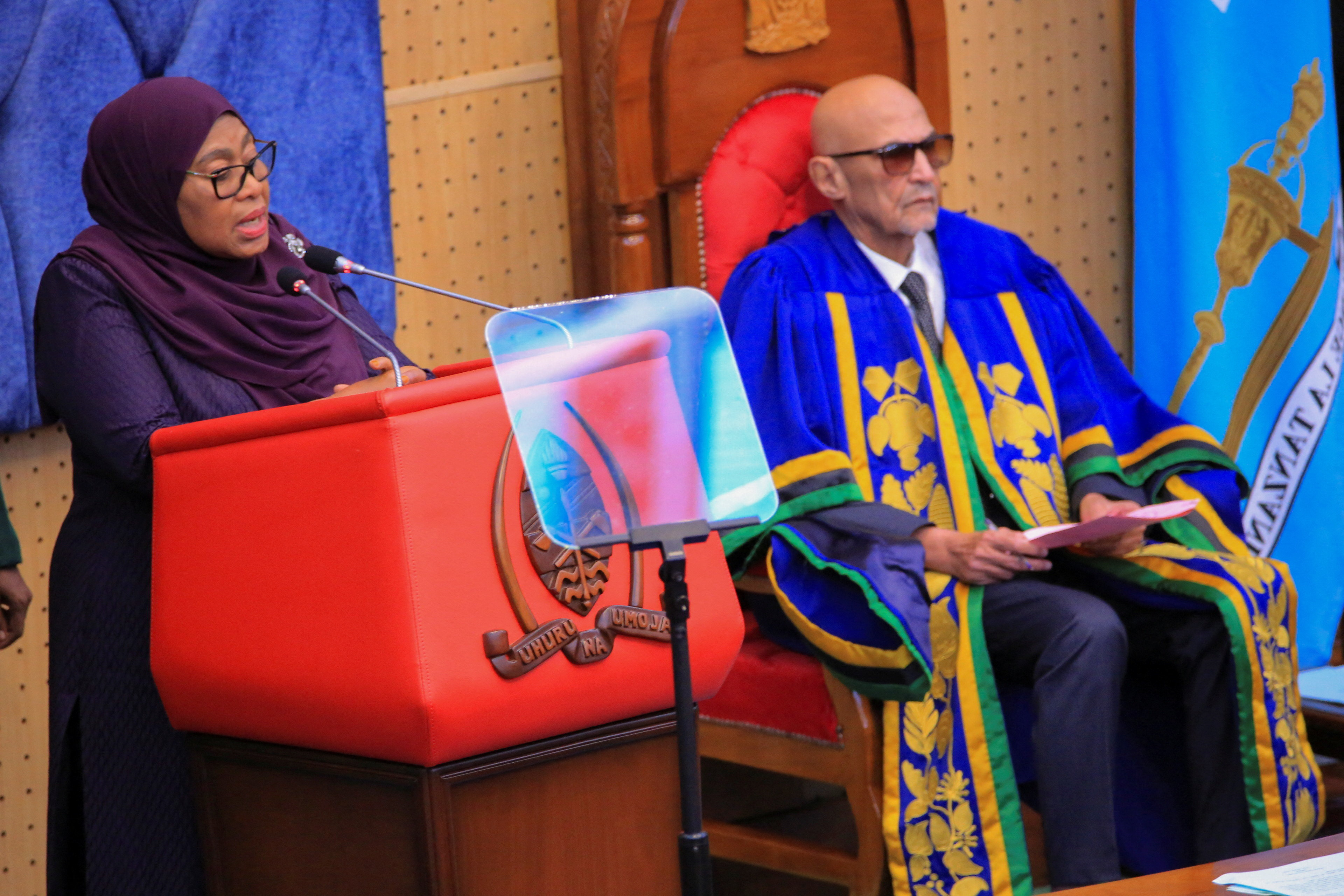 President Samia Suluhu Hassan addresses elected legislators at the Parliament Buildings in Dodoma