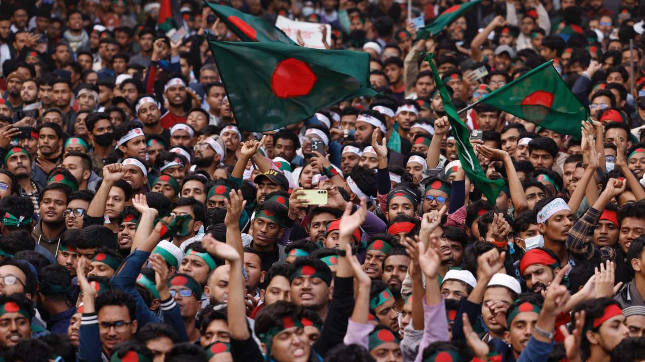 The Students Against Discrimination group holds the "March for Unity" rally at the Central Shaheed Minar, in Dhaka