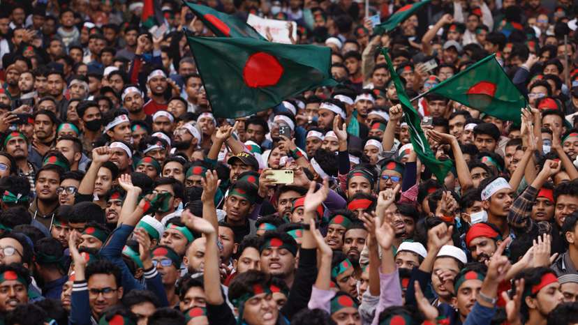The Students Against Discrimination group holds the "March for Unity" rally at the Central Shaheed Minar, in Dhaka