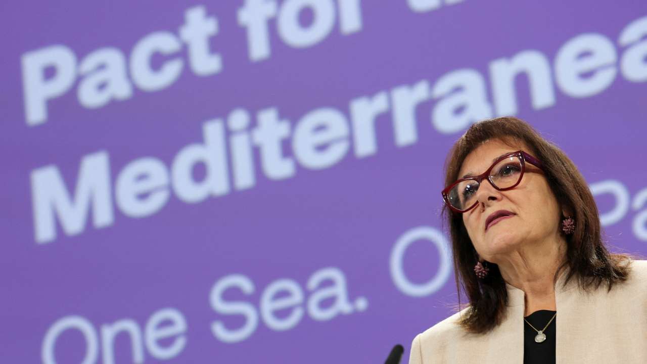European Commissioner for Mediterranean Suica at a press conference on the Pact for the Mediterranean in Brussels