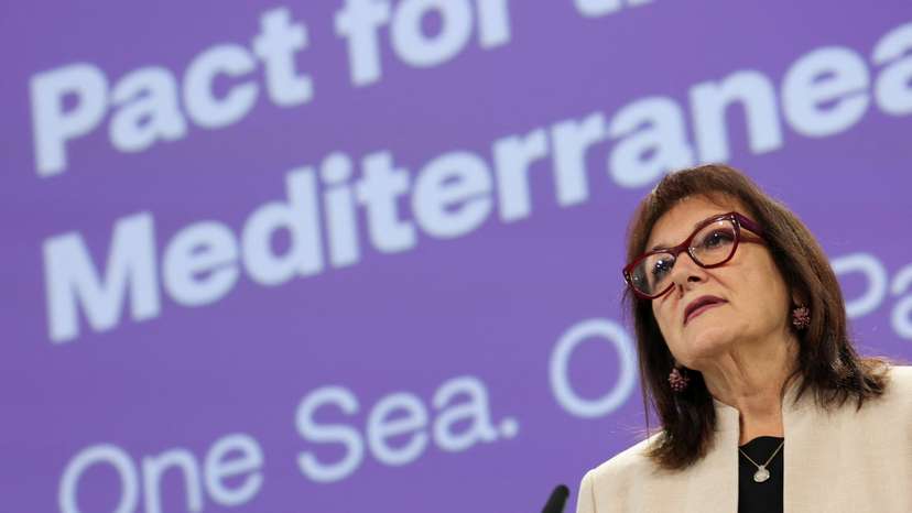 European Commissioner for Mediterranean Suica at a press conference on the Pact for the Mediterranean in Brussels