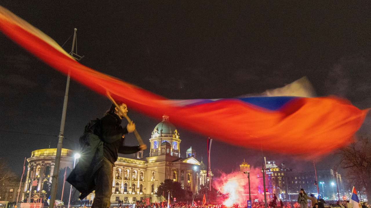 FILE PHOTO: Protest over the fatal November 2024 Novi Sad railway station roof collapse, in Belgrade