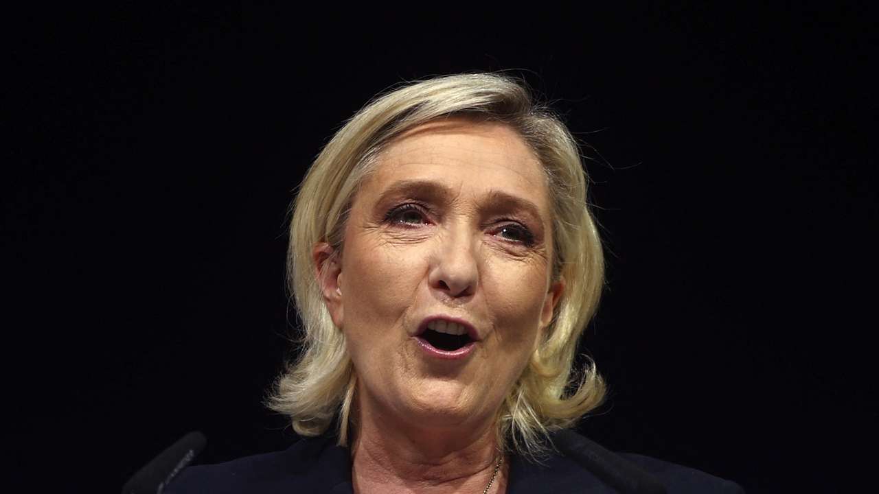Marine Le Pen reacts after first round results of the 2024 snap legislative elections