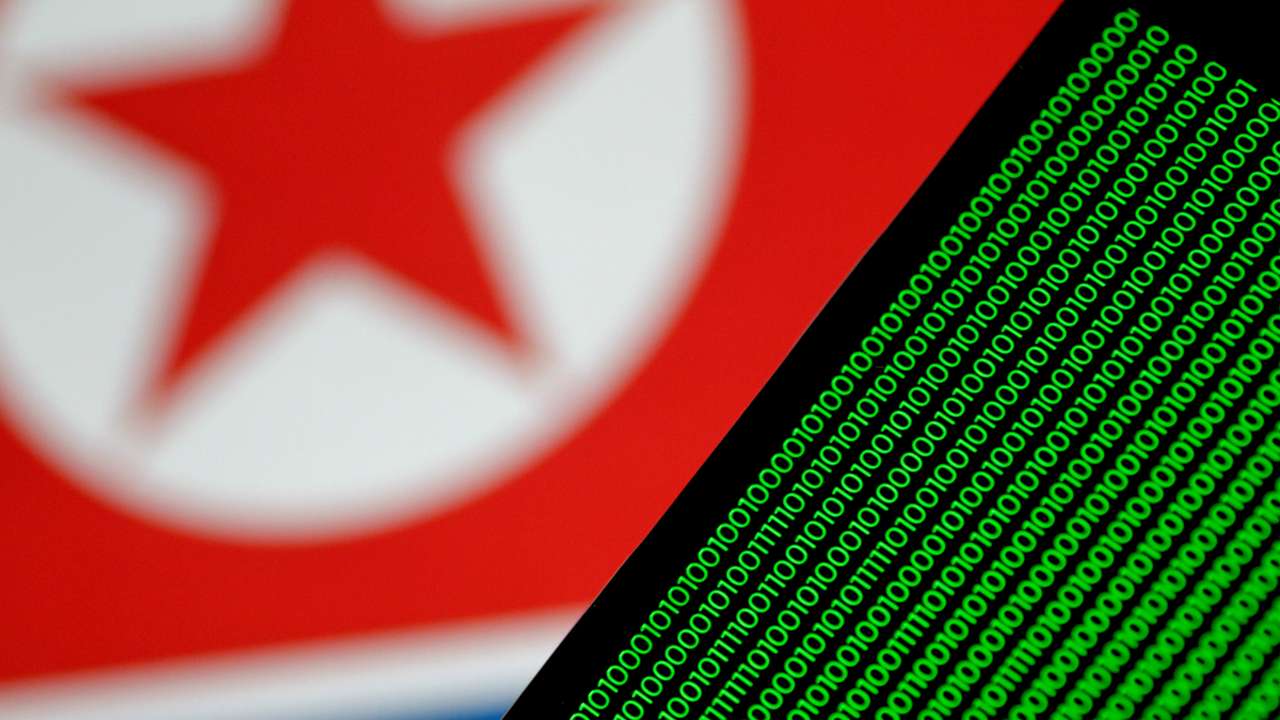 Illustration photo of binary code against a North Korean flag