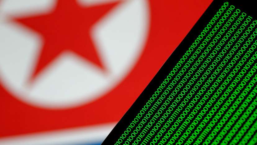 Illustration photo of binary code against a North Korean flag