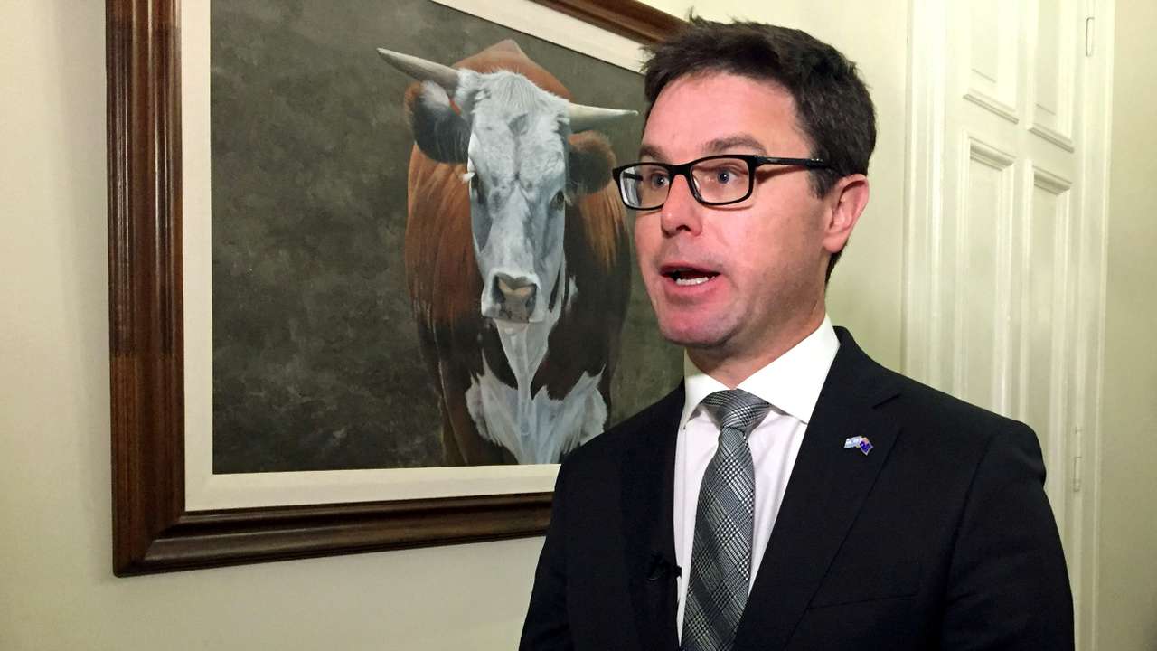 FILE PHOTO: Australia's David Littleproud speaks during an interview with Reuters ahead of the G20 Meeting of Agriculture Ministers in Buenos Aires