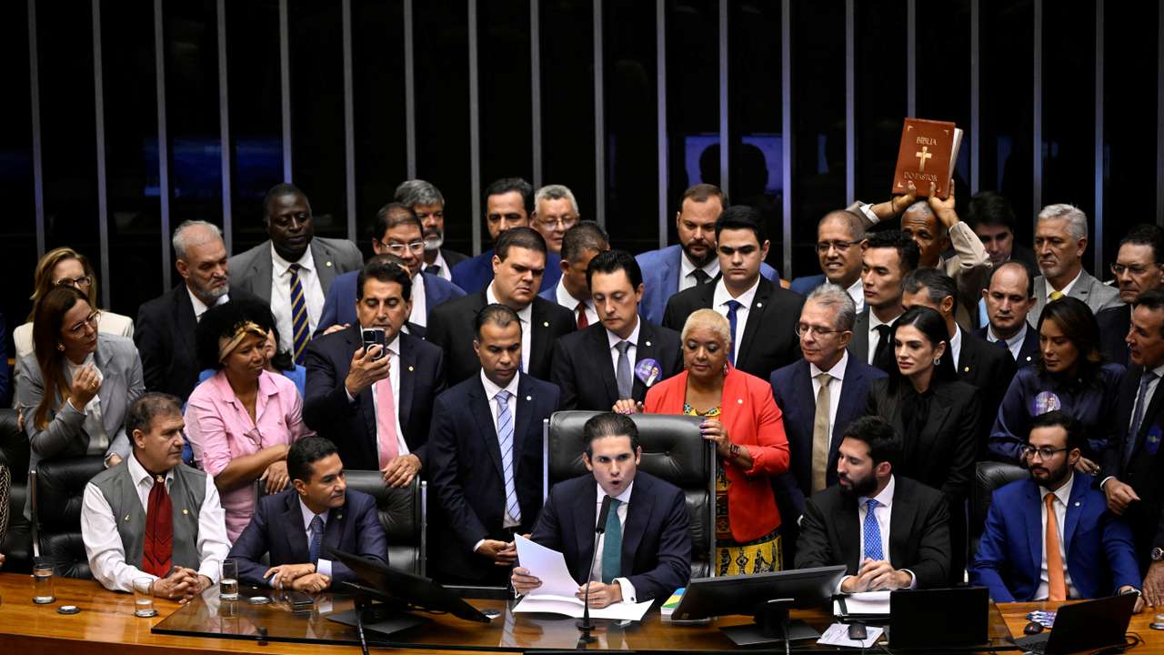 Deputy Hugo Motta, elected new Lower House Speaker, speaks during the session in Brasilia