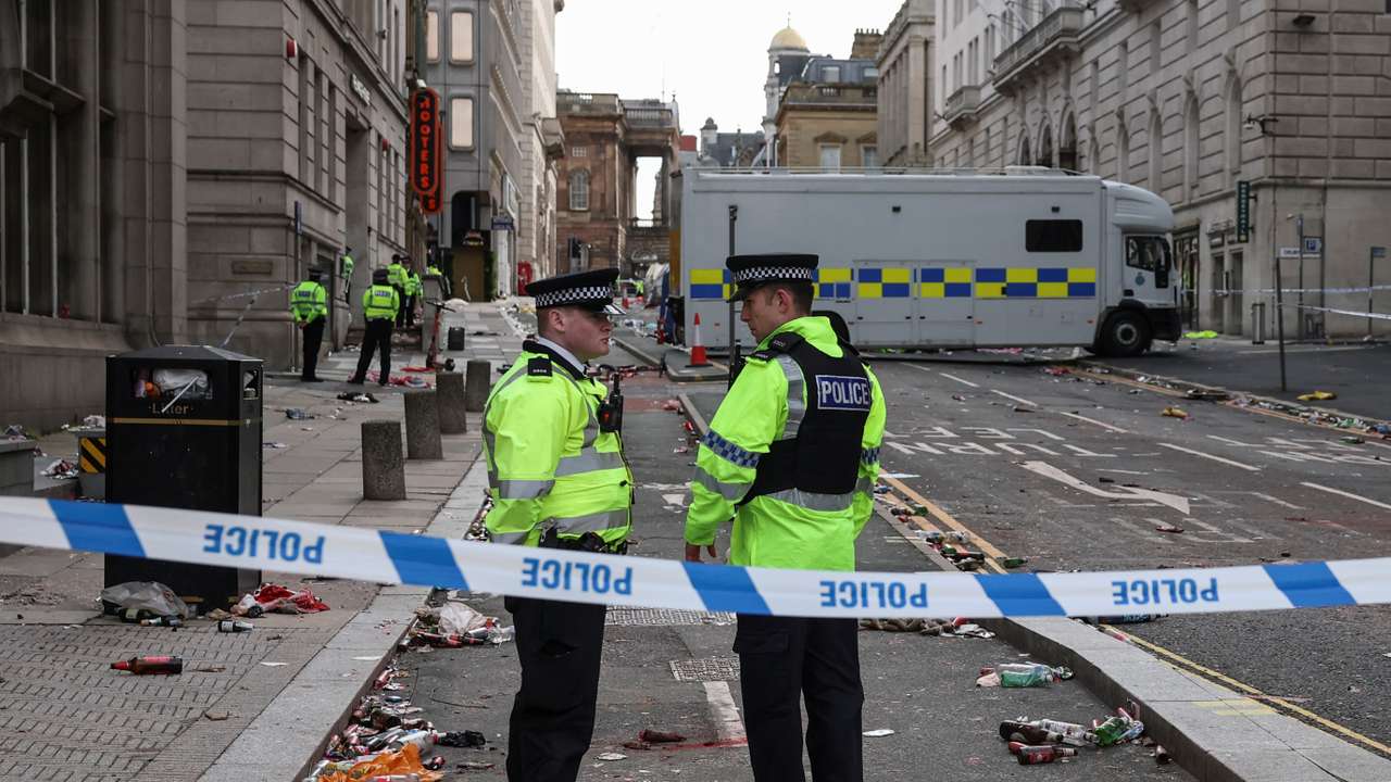 Aftermath of an incident where a car hit fans at the Liverpool parade