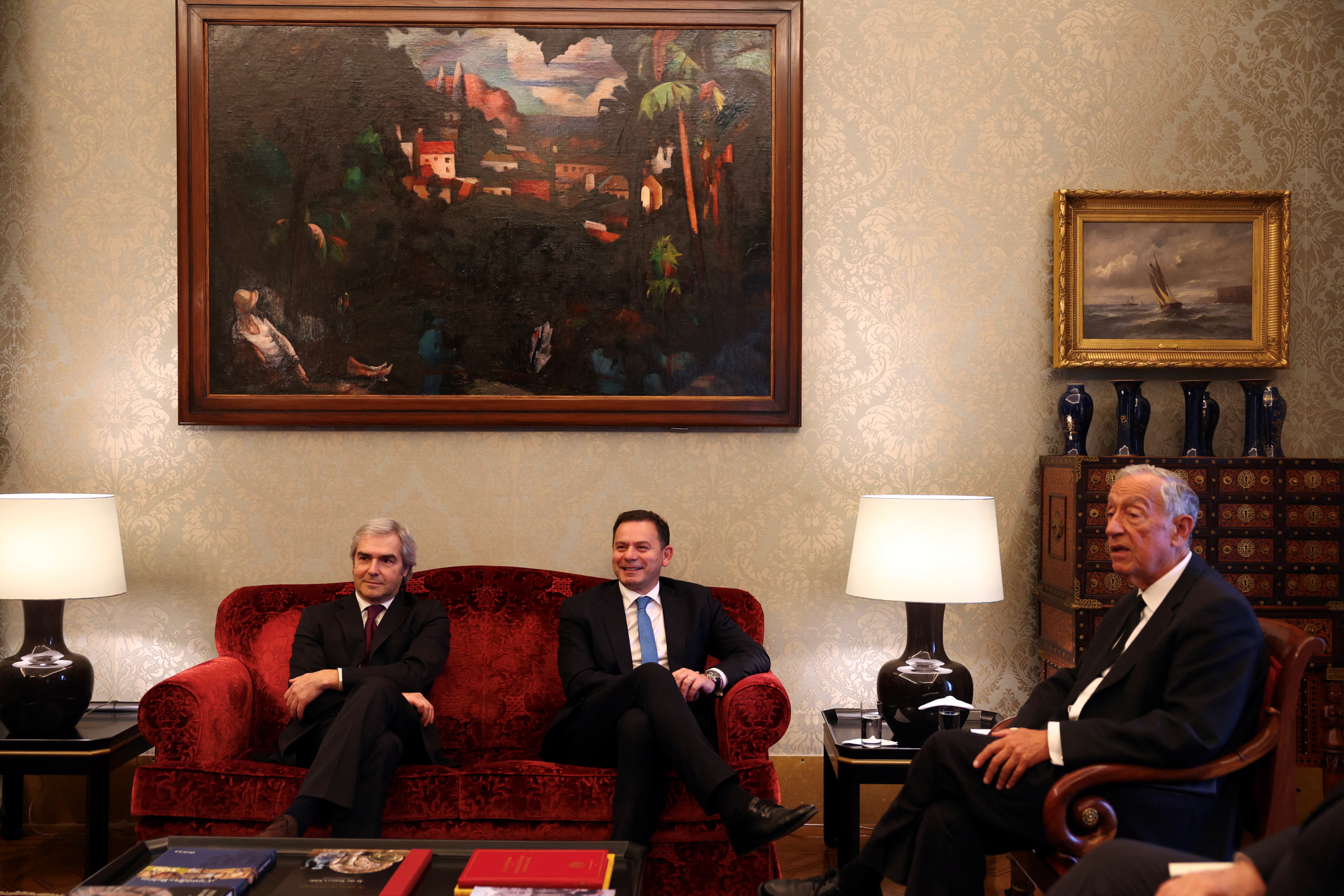 Portugal President Marcelo Rebelo de Sousa receives Social Democratic Party (PSD) and Democratic Alliance (AD) leader Luis Montenegro in Belem Palace