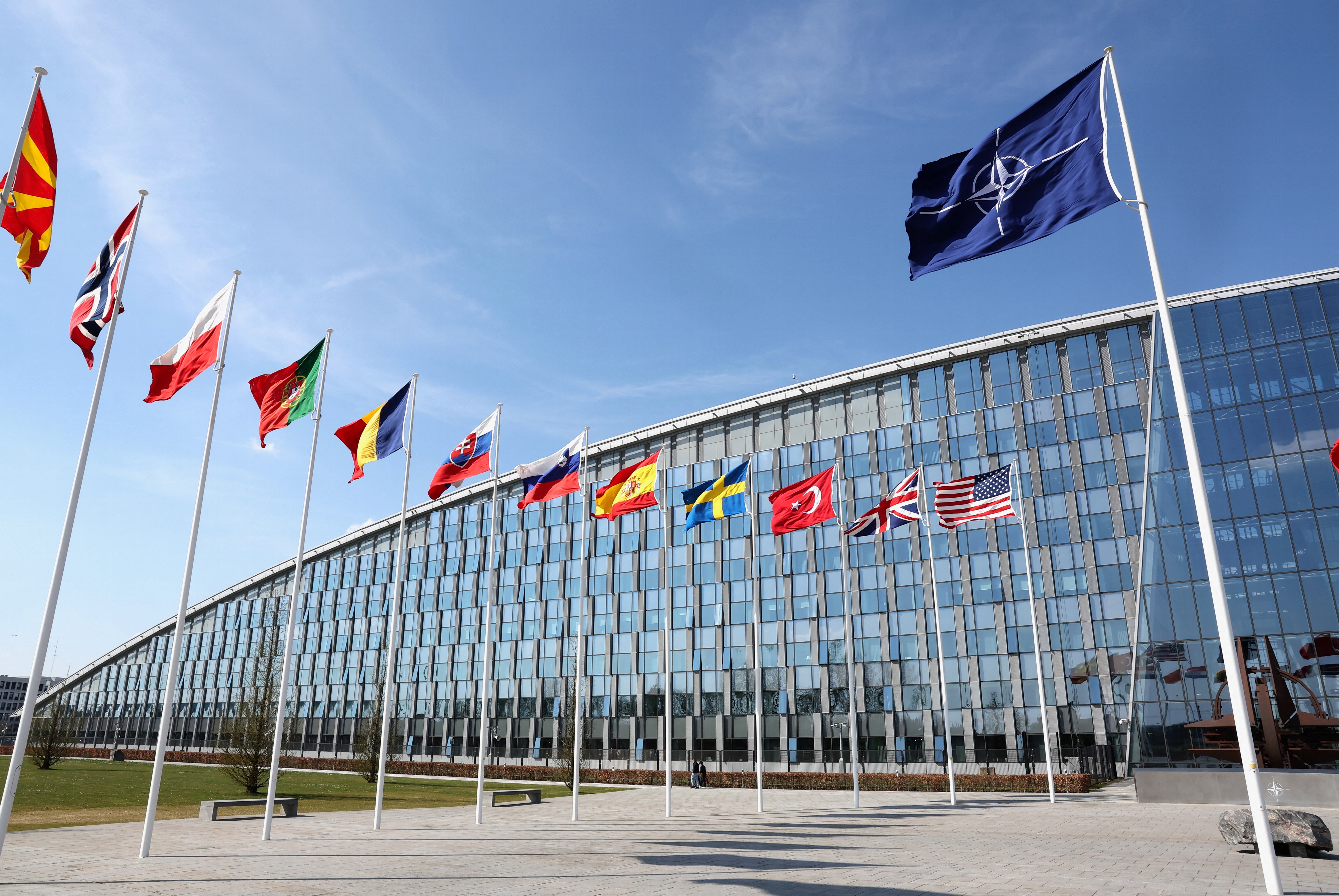 National flags of Alliance's members flutter at NATO headquarters in Brussels
