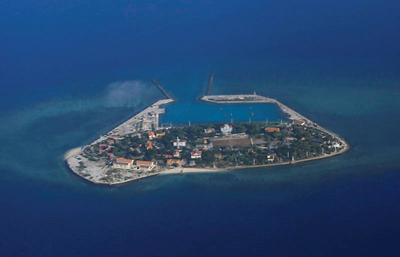 An aerial view of Southwest Cay, also known as Pugad Island, controlled by Vietnam and part of the Spratly Islands in the disputed South China Sea