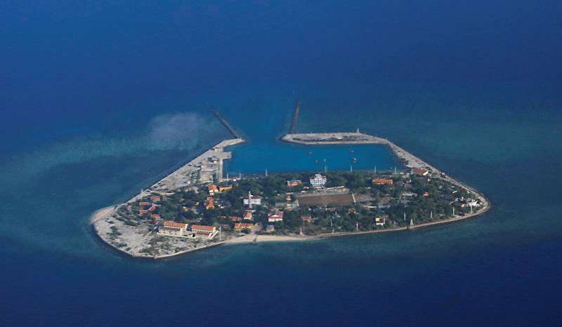 An aerial view of Southwest Cay, also known as Pugad Island, controlled by Vietnam and part of the Spratly Islands in the disputed South China Sea