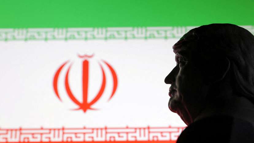 Illustration shows 3D printed miniature model of U.S. President Donald Trump and Iran flag