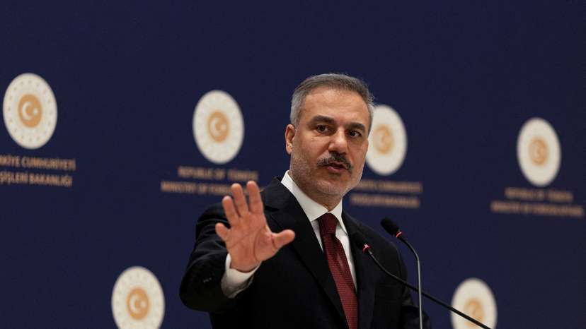 FILE PHOTO: Turkish Foreign Minister Hakan Fidan speaks during a press conference in Istanbul