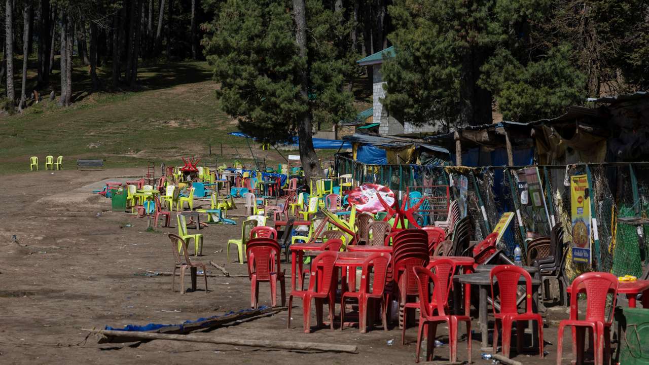 Indian security personnel at the site of the attack in Baisaran near Pahalgam