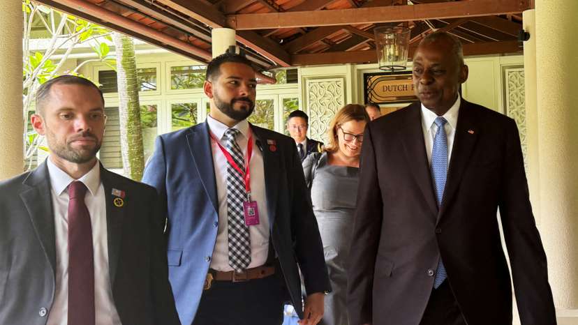 US Defense Secretary Lloyd Austin leaves after a US-China bilateral meeting on the sidelines of the Shangri-La Dialogue in Singapore