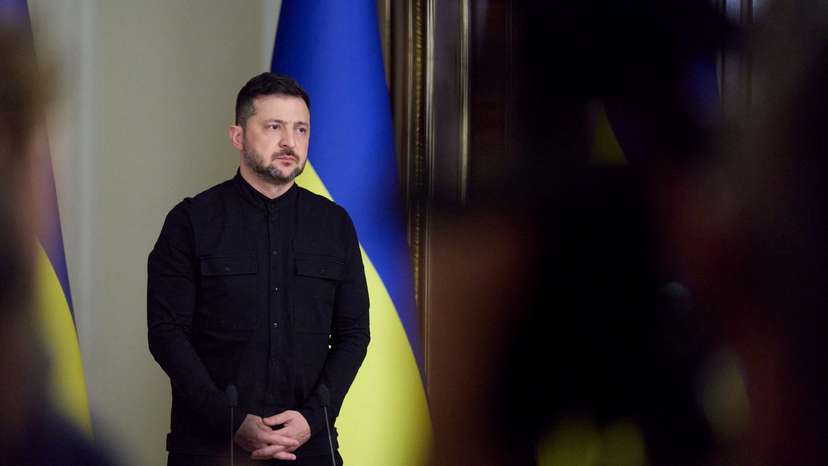 Ukraine's President Zelenskiy holds a news briefing in Kyiv