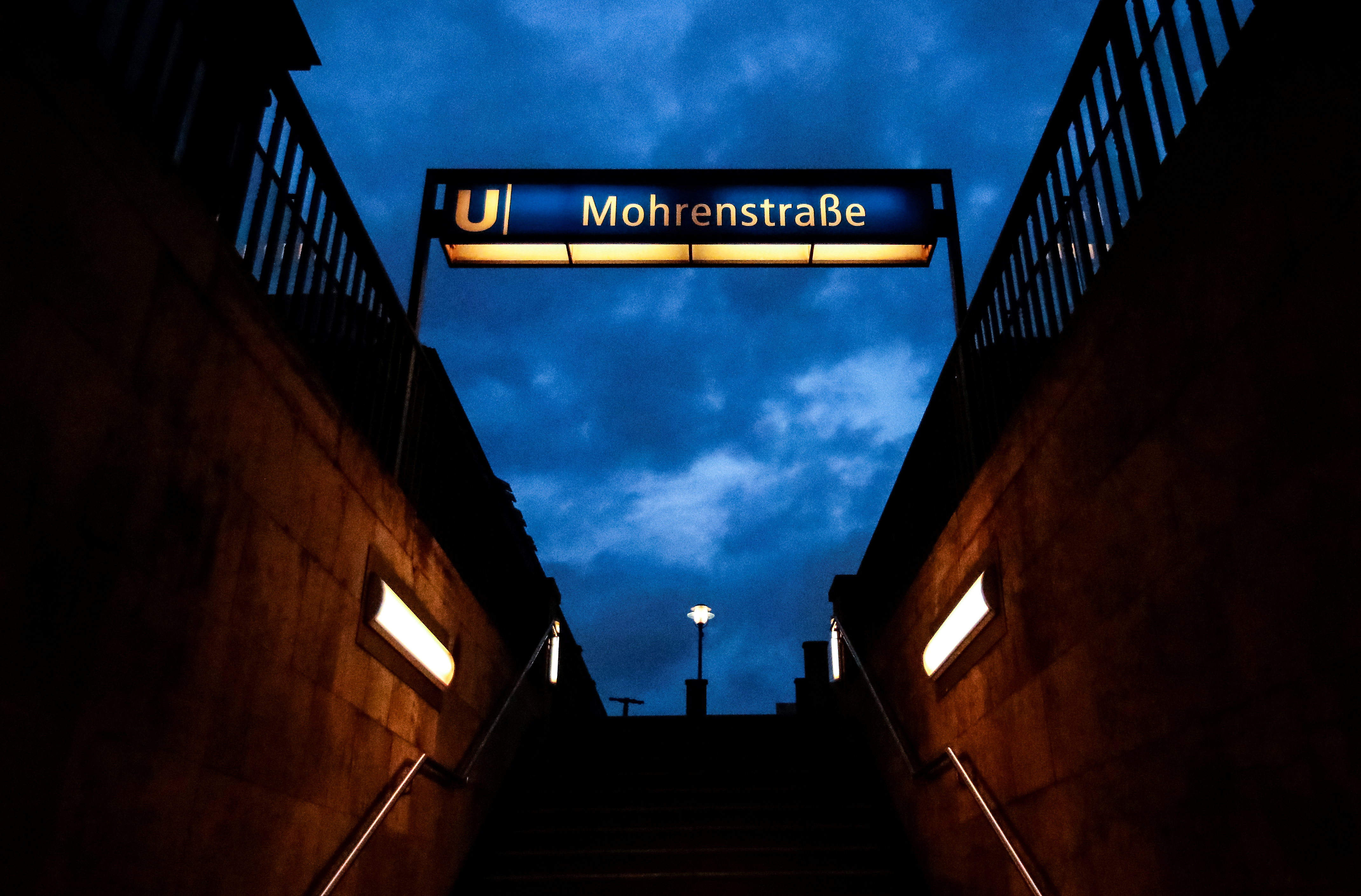 A sign for Mohrenstrasse subway station is seen in central Berlin