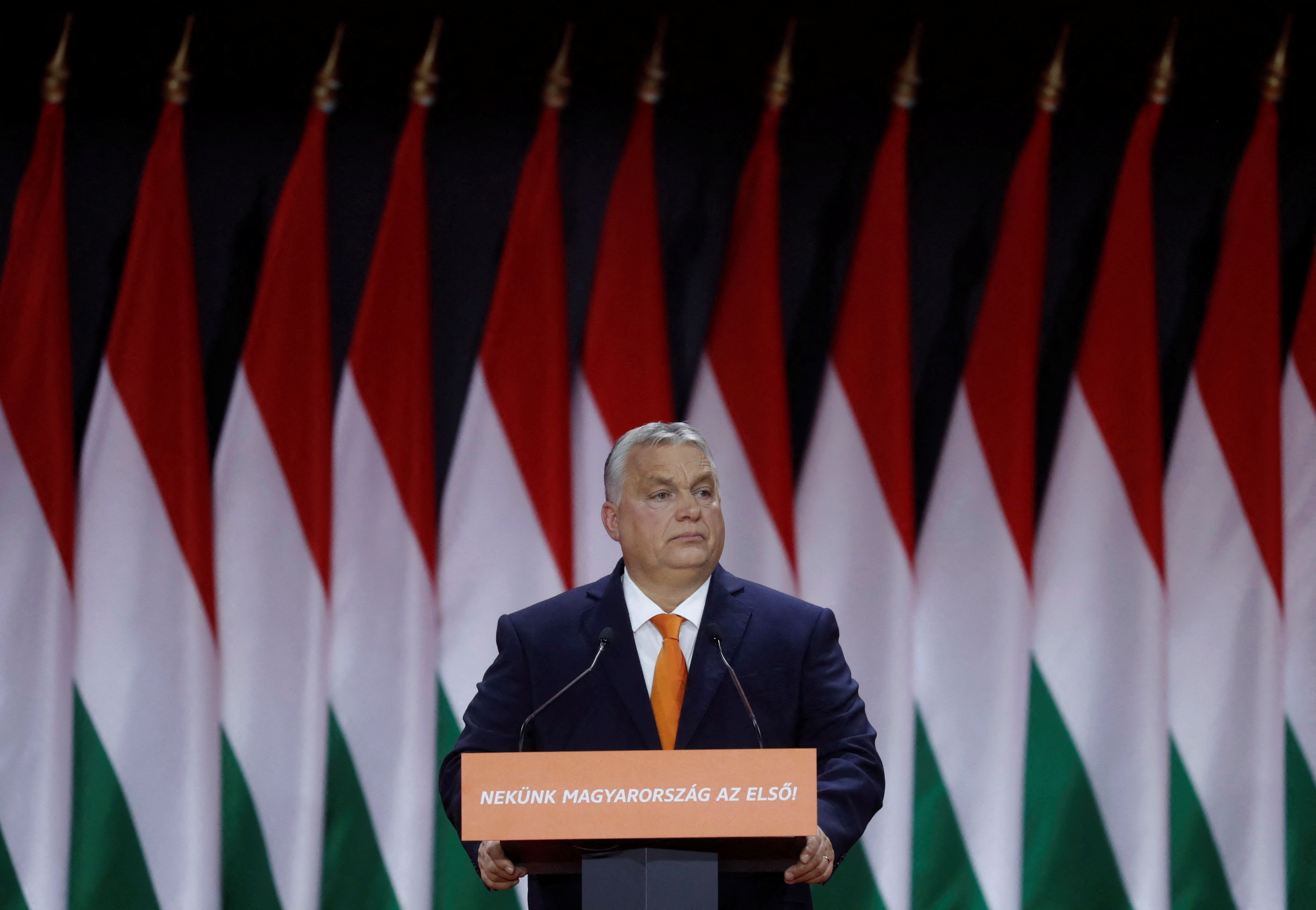 Hungarian Prime Minister Orban delivers a speech during the Fidesz party congress in Budapest