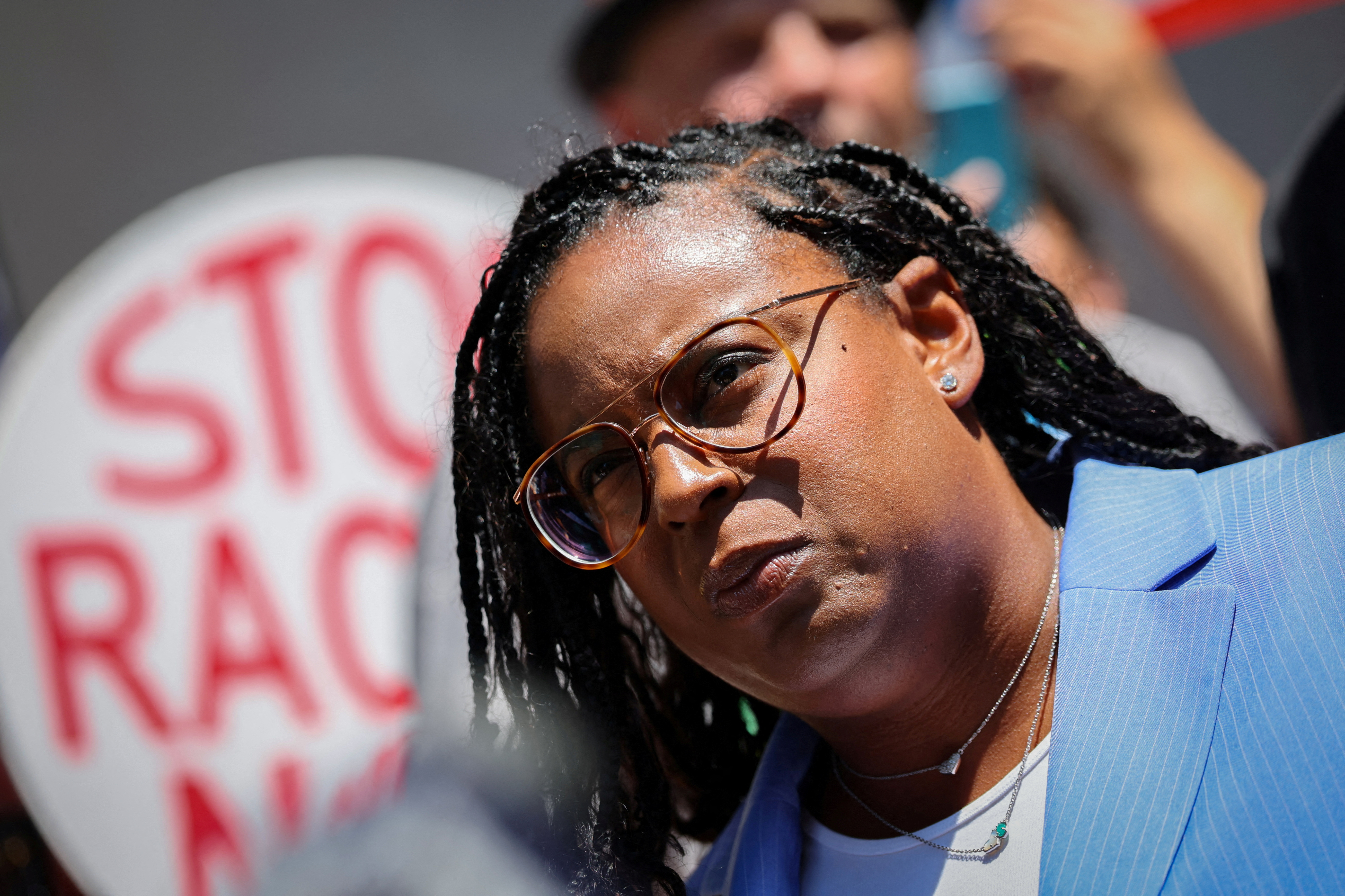 Democratic U.S. Representative LaMonica McIver (D-NJ)  outside Federal Court in Newark, New Jersey