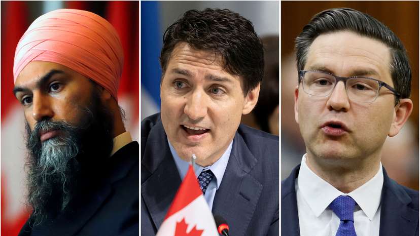 Canada's NDP leader Singh, PM Trudeau and Conservative Party's Poilievre in a combo photo
