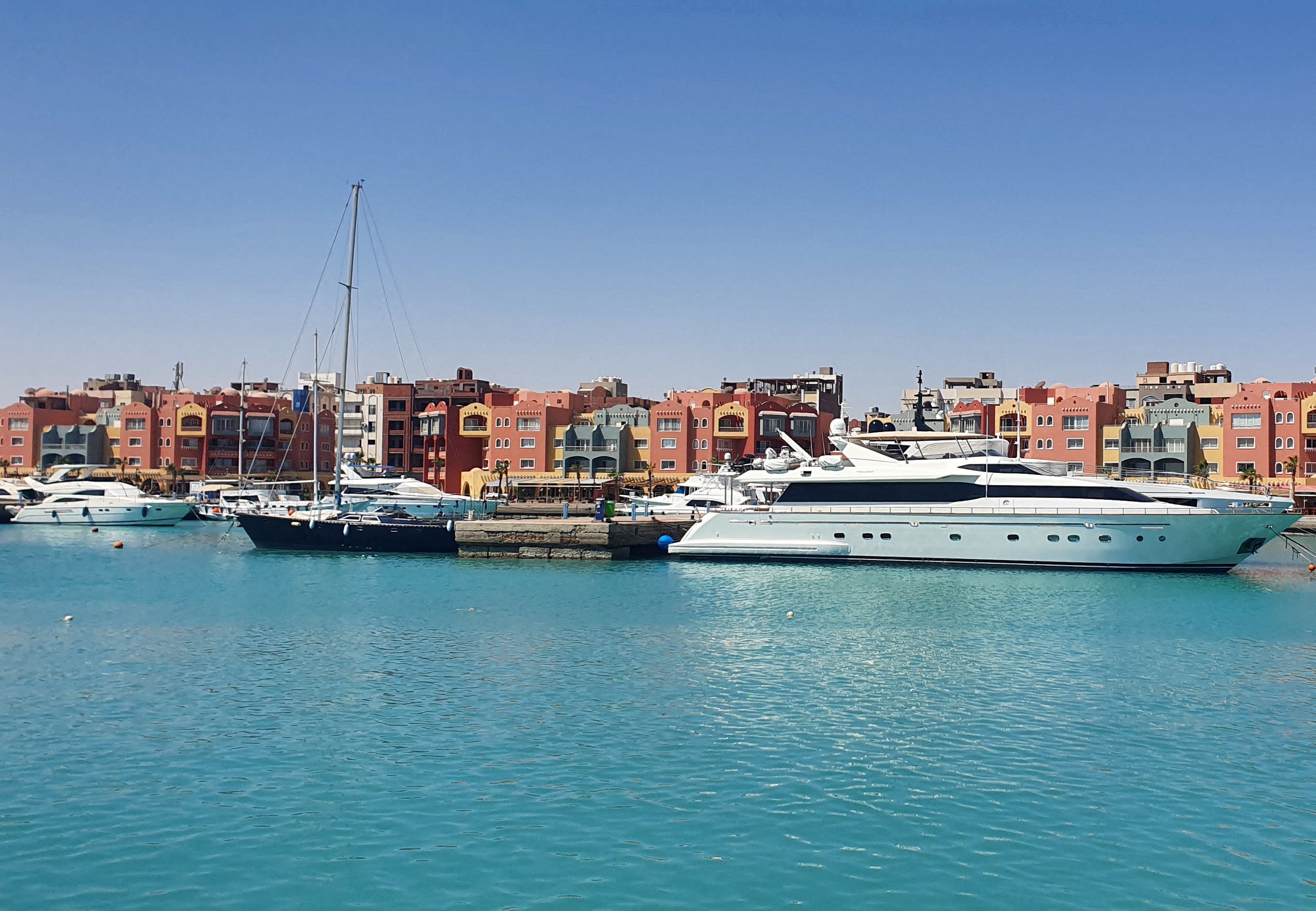Yachts and boats are docked in the marina at the Egyptian Red Sea resort of Hurghada after a tourist boat sank off Red Sea coast