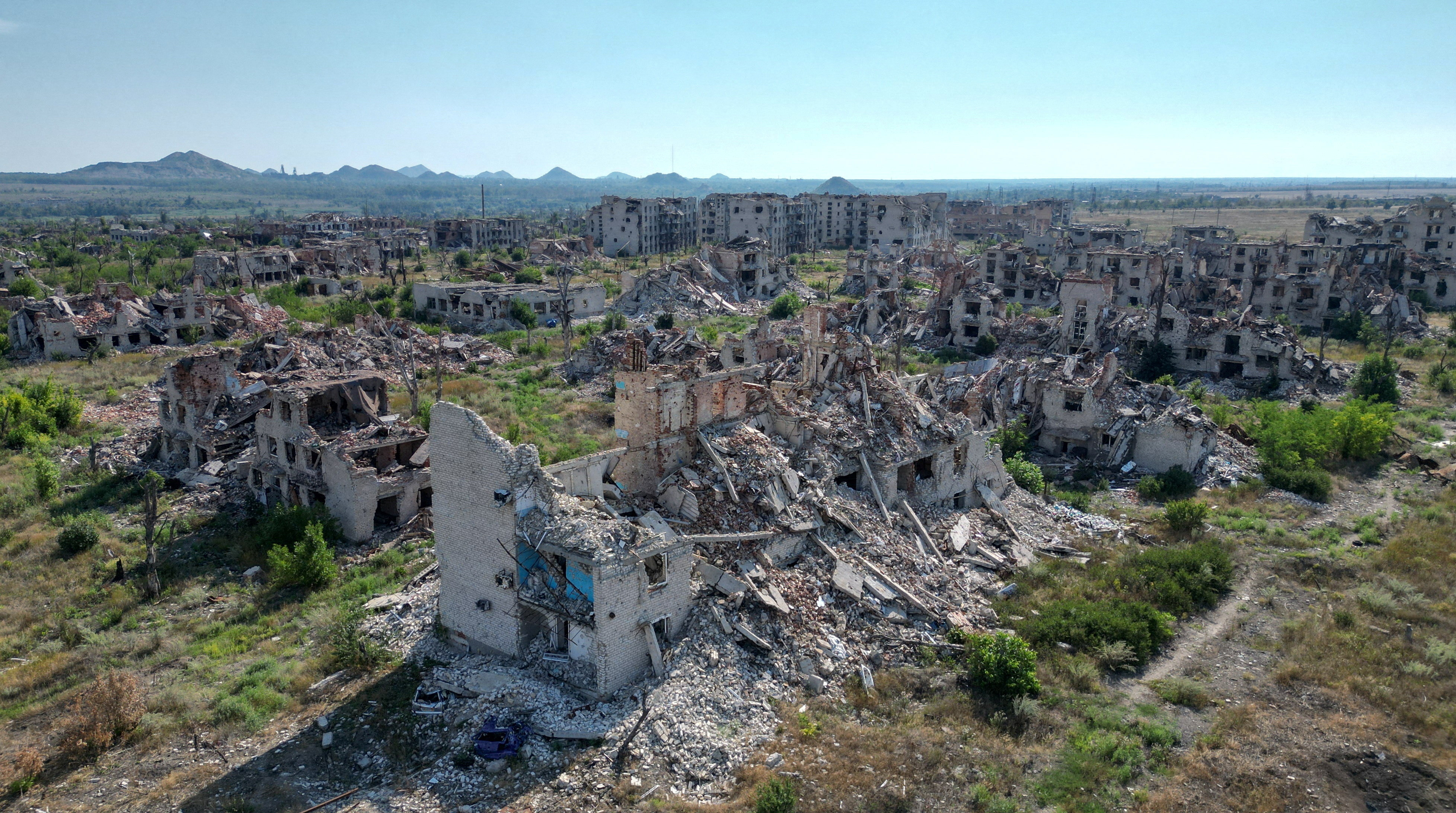 Views of Marinka town destroyed during Russia-Ukraine conflict