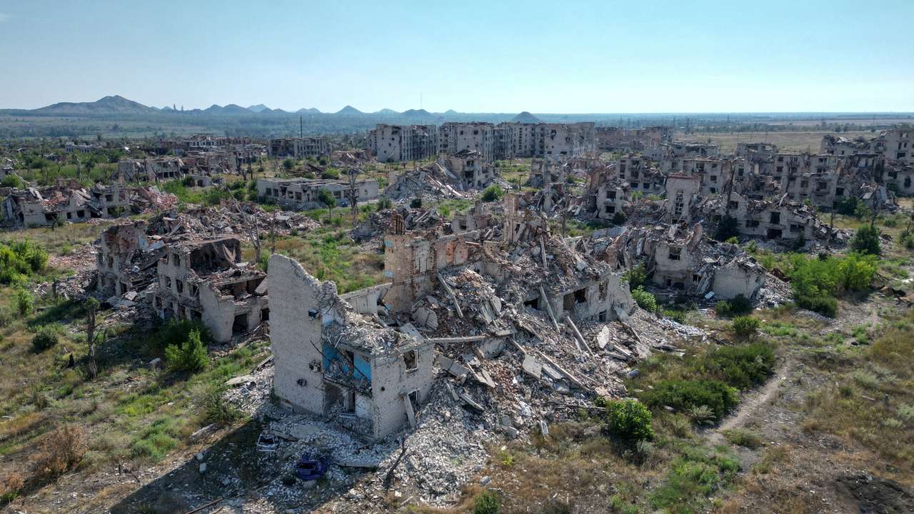 Views of Marinka town destroyed during Russia-Ukraine conflict