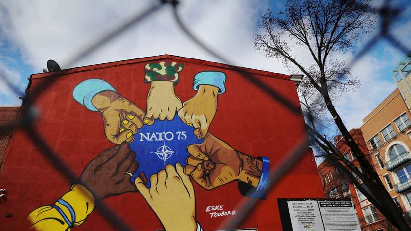 An artwork celebrating the 75th anniversary of NATO in Washington