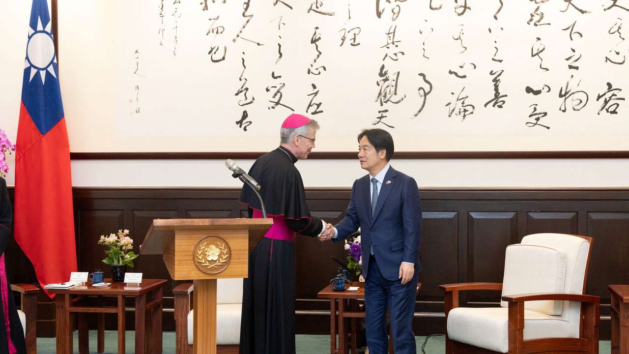 Taiwan's new President Lai Ching-te meets Archbishop Charles John Brown, the Vatican's ambassador to the Philippines, in Taipei