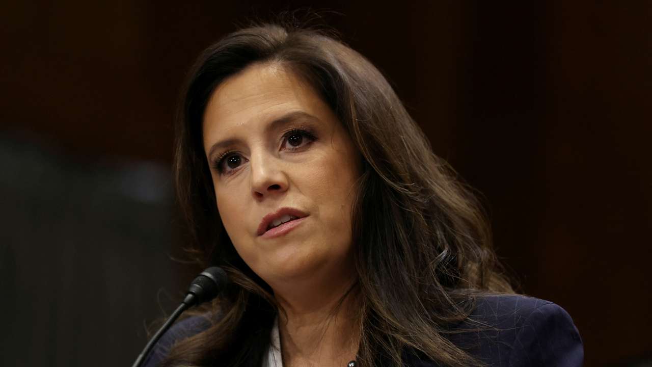 FILE PHOTO: U.S. Rep. Stefanik (R-NY) testifies before a Senate Foreign Relations Committee confirmation hearing, in Washington