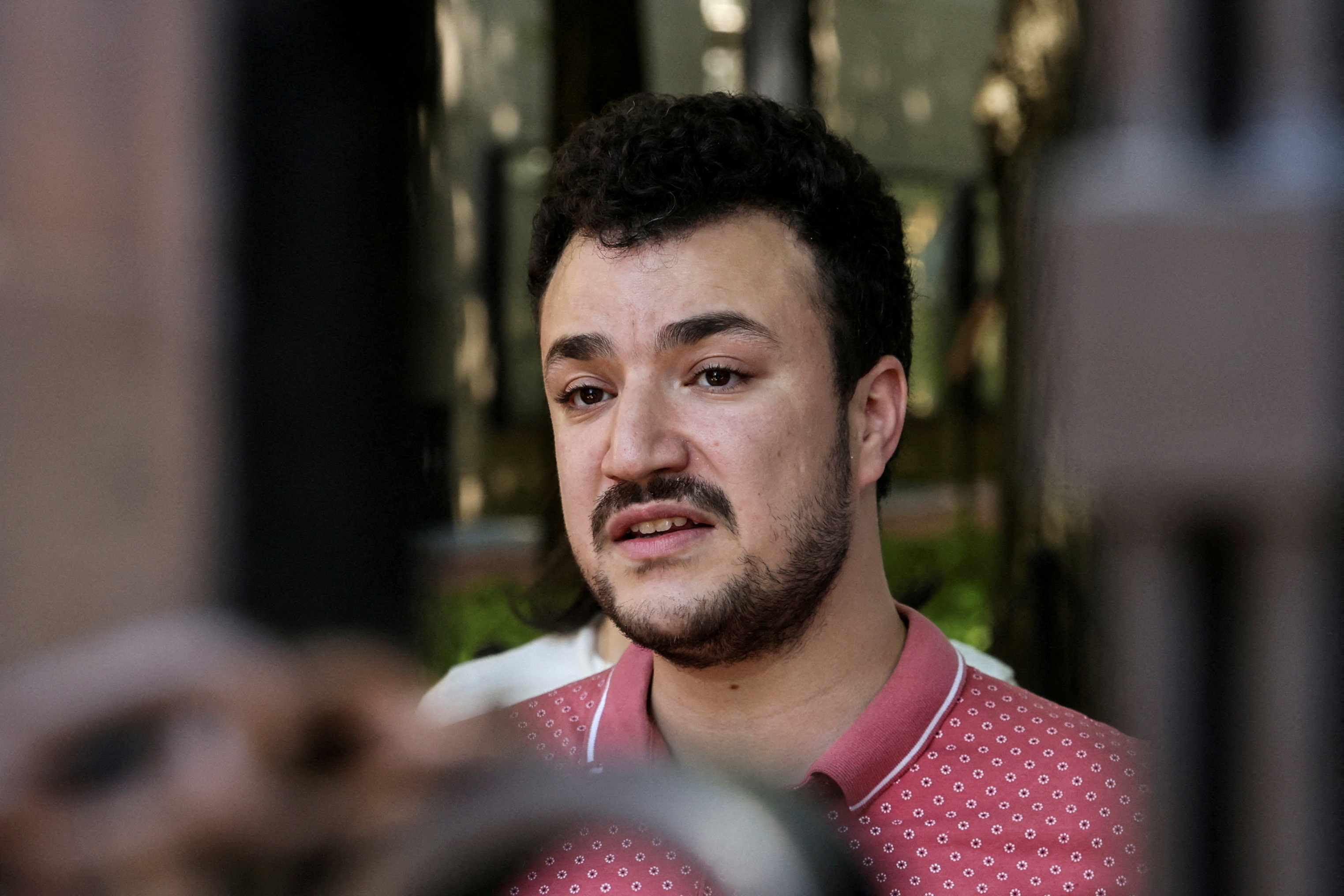 FILE PHOTO: Mahmoud Khalil speaks to members of media about the Revolt for Rafah encampment at Columbia University during the ongoing conflict between Israel and the Palestinian Islamist group Hamas, in New York City