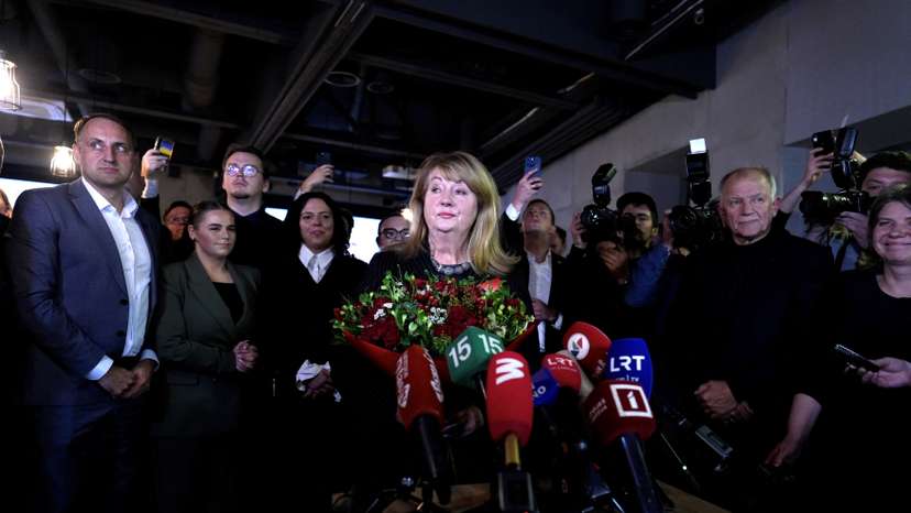 Leader of Social Democrats Blinkeviciute speaks to media in Vilnius