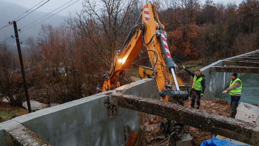Damaged canal in northern Kosovo supplying water to two coal-fired power plants, in Varage