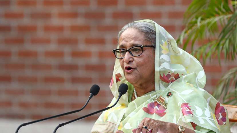 Sheikh Hasina, the newly elected Prime Minister of Bangladesh and Chairperson of Bangladesh Awami League, speaks during a meeting with foreign observers and journalists at the Prime Minister's residence in Dhaka