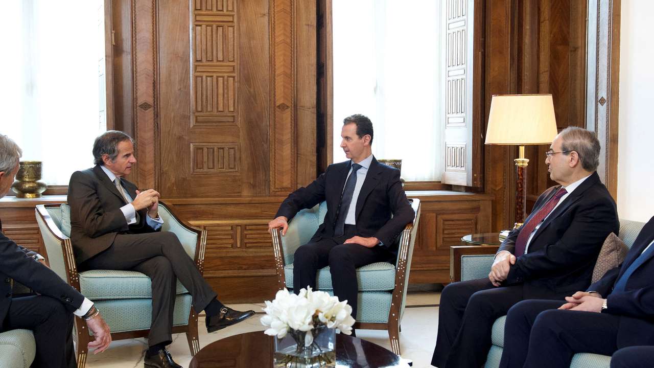 Syria's President Bashar al-Assad meets with International Atomic Energy Agency Director General Rafael Mariano Grossi in Damascus