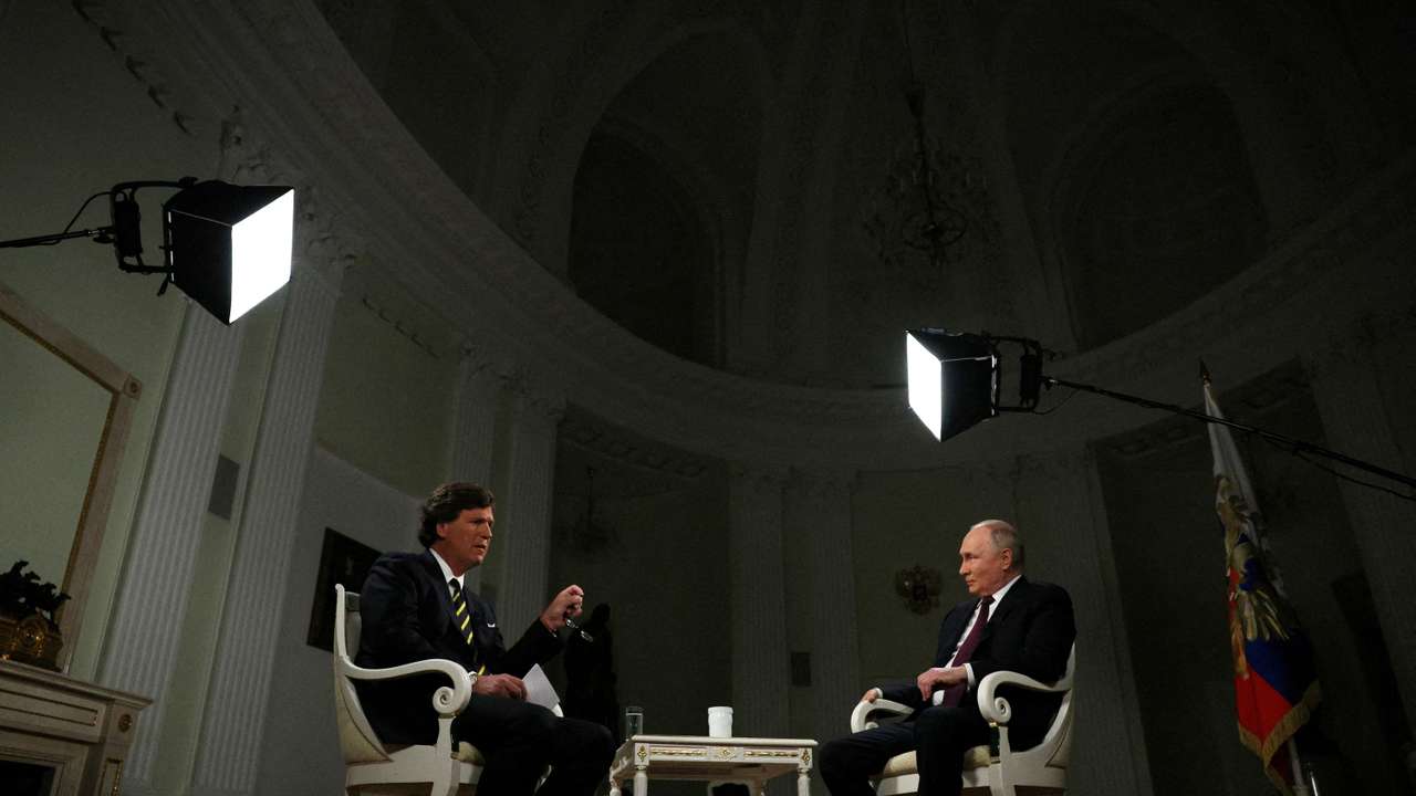 Russian President Vladimir Putin gives interview to U.S. television host Tucker Carlson in Moscow