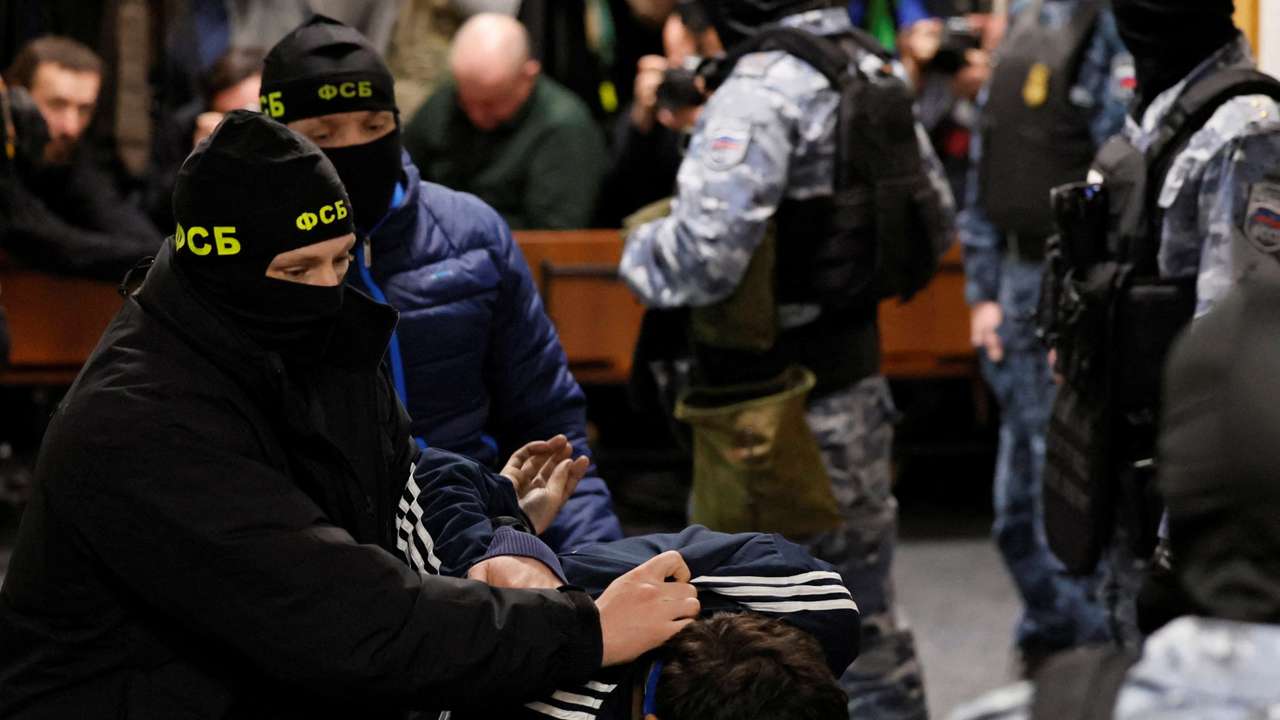Suspects in the Crocus City Hall shooting are brought to Basmanny court in Moscow