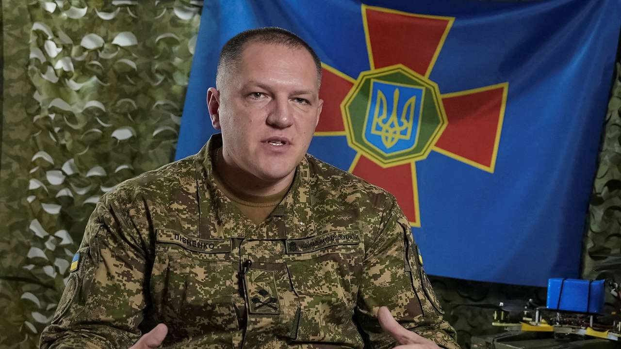 Oleksandr Pivnenko, commander of the National Guard of Ukraine, speaks during an interview with Reuters in Kyiv