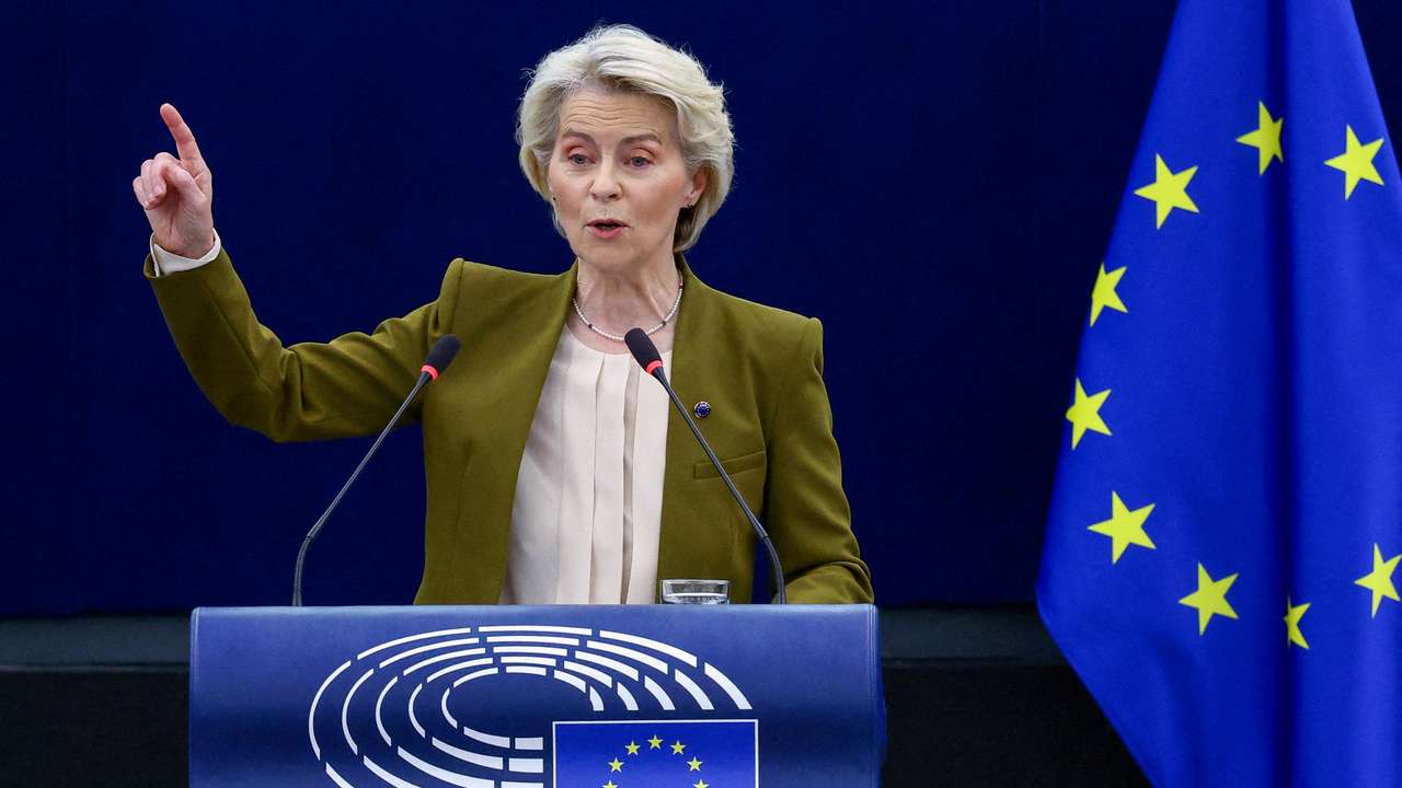 FILE PHOTO: European Commission President Ursula von der Leyen delivers the State of the European Union address to the European Parliament