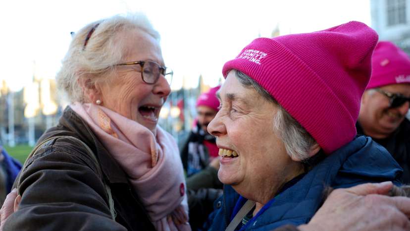 Demonstrations as British lawmakers debate assisted dying law, in London