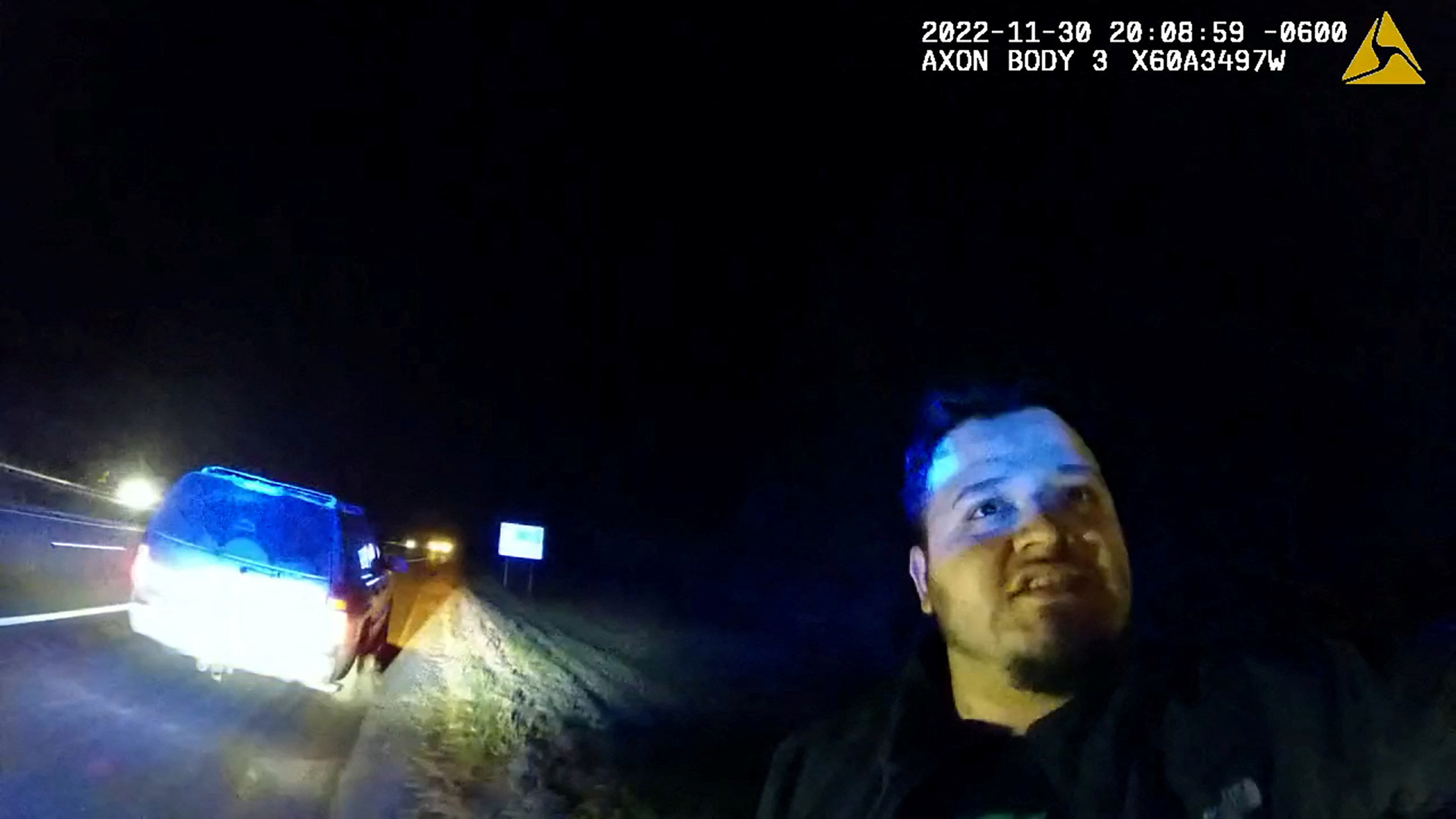 FILE PHOTO: Kilmar Abrego-Garcia, a Salvadoran national, speaks with a Tennessee Highway Patrol officer in 2022