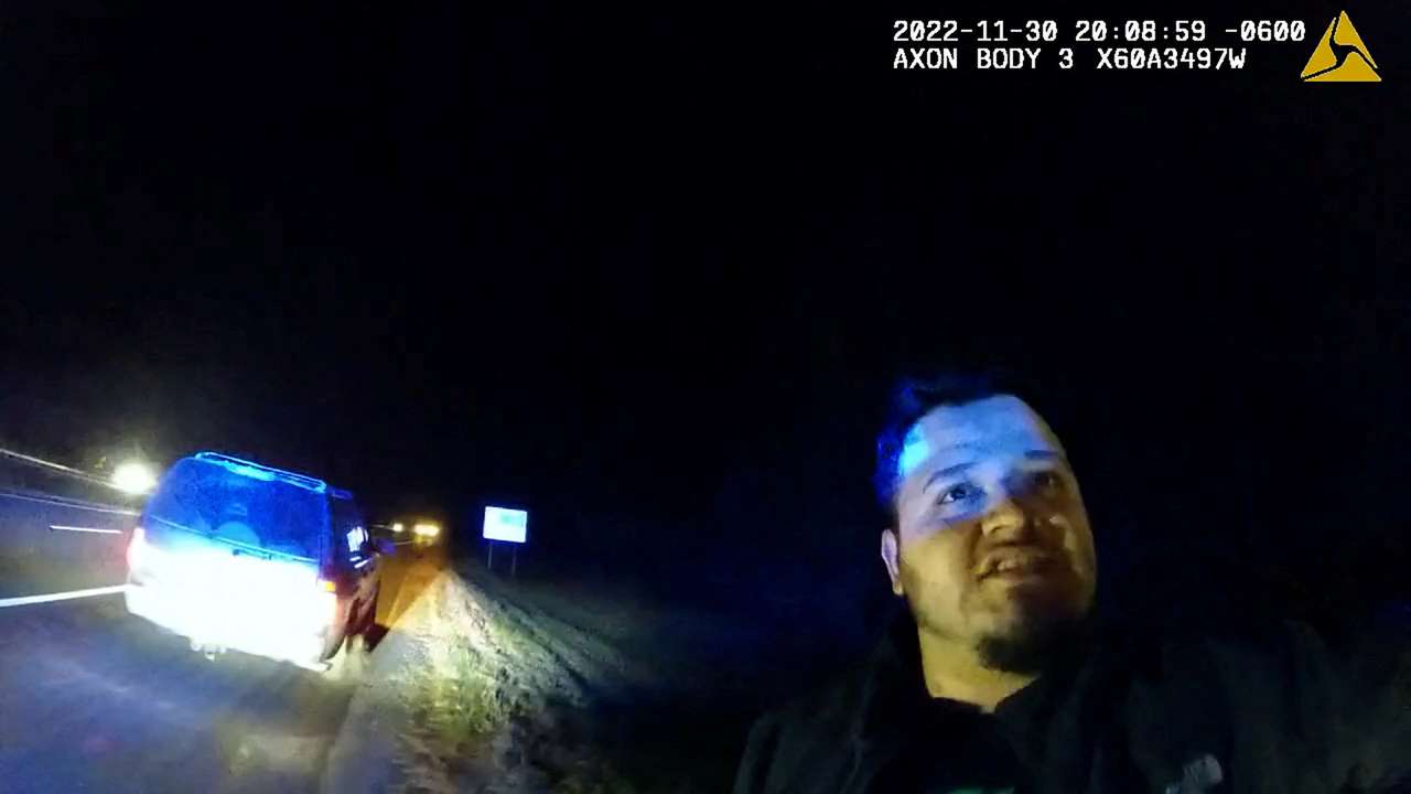 FILE PHOTO: Kilmar Abrego-Garcia, a Salvadoran national, speaks with a Tennessee Highway Patrol officer in 2022