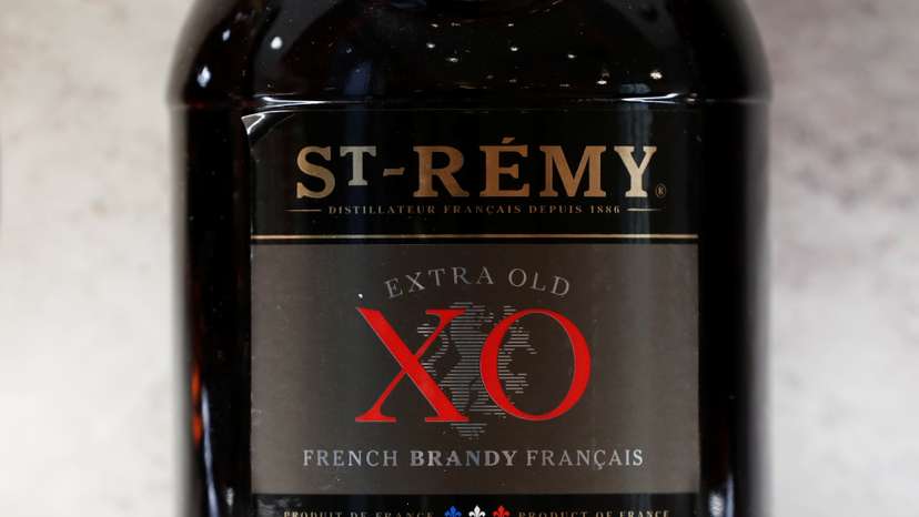 A bottle of St-Remy XO Brandy is displayed at the Remy Cointreau SA headquarters in Paris
