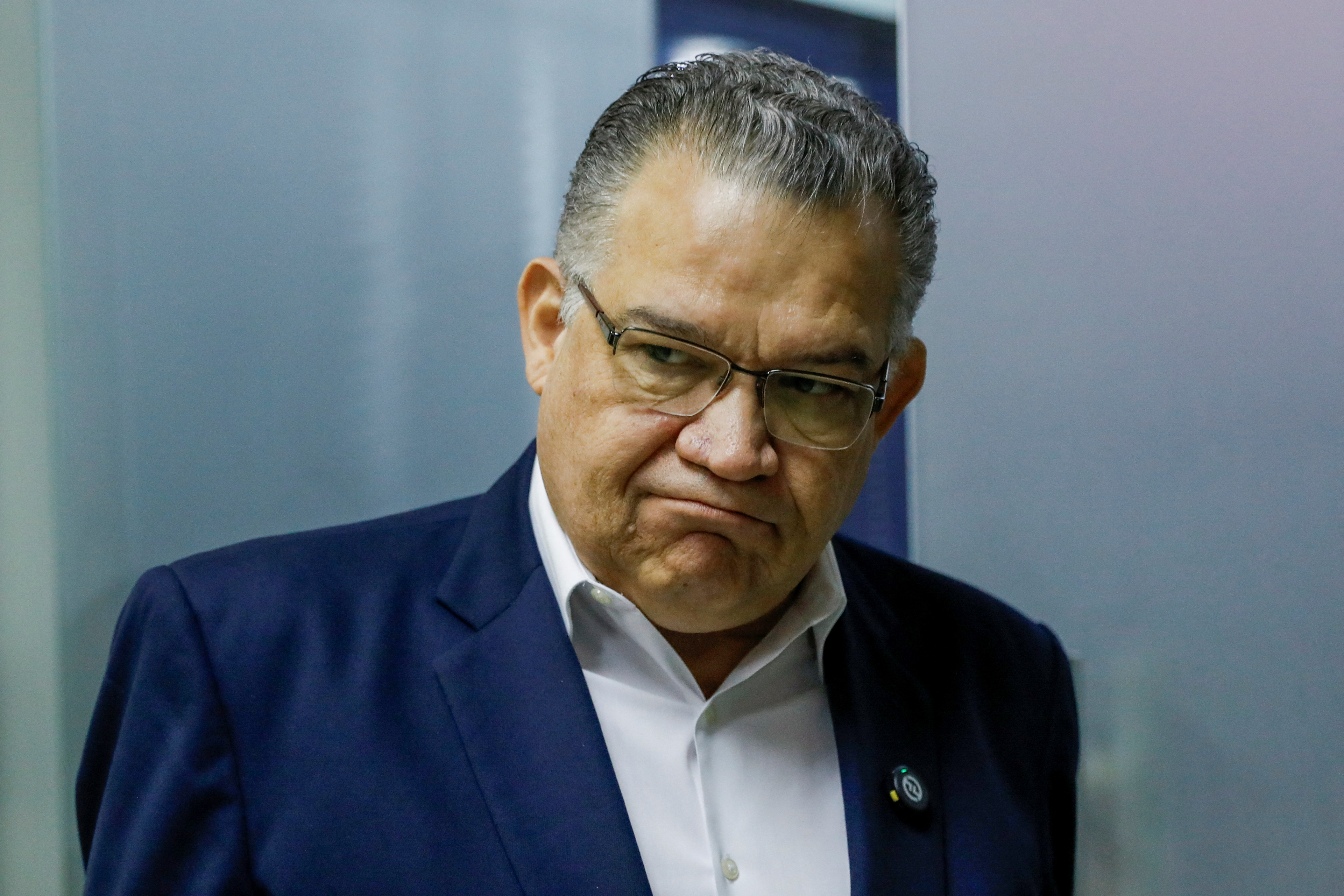 Venezuelan former presidential candidate Enrique Marquez attends a press conference, in Caracas