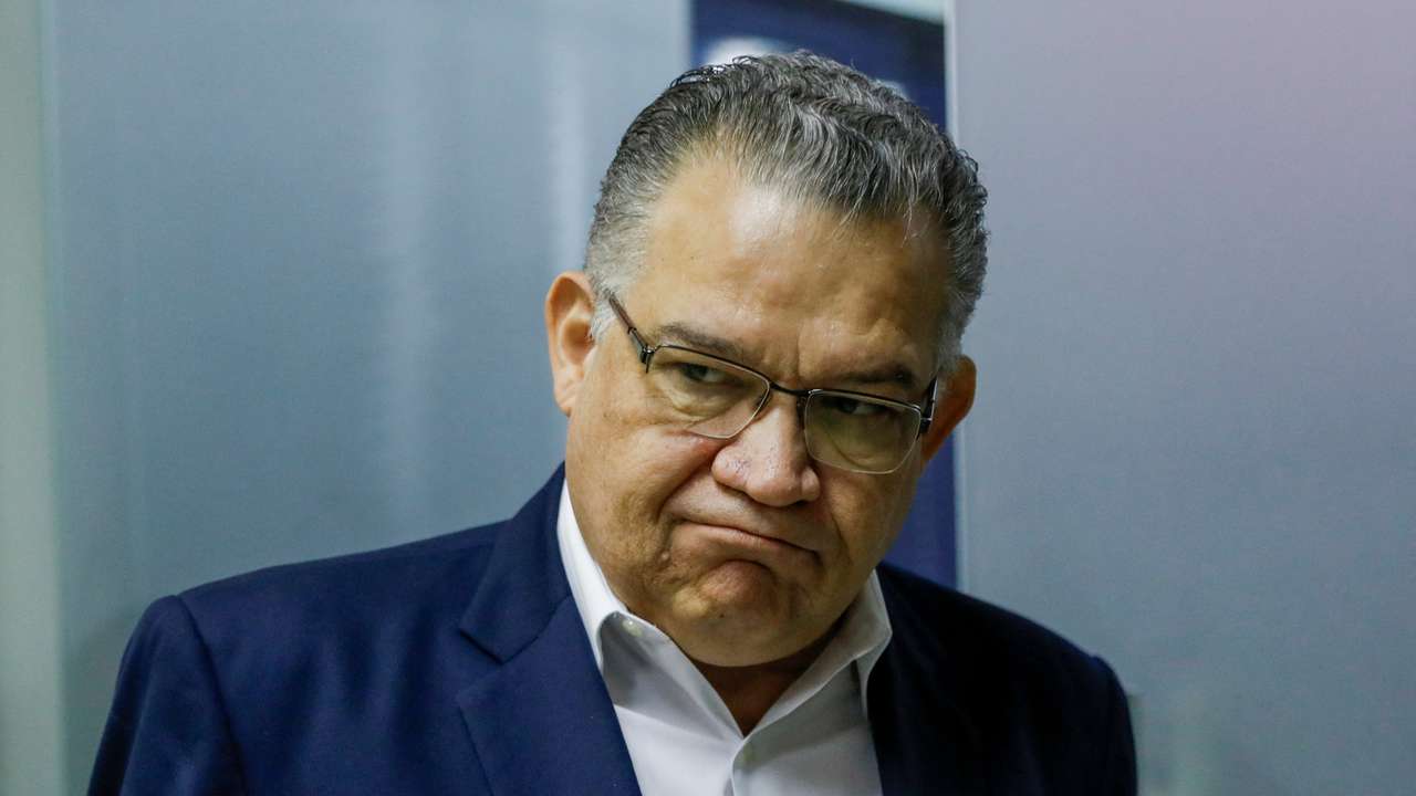 Venezuelan former presidential candidate Enrique Marquez attends a press conference, in Caracas